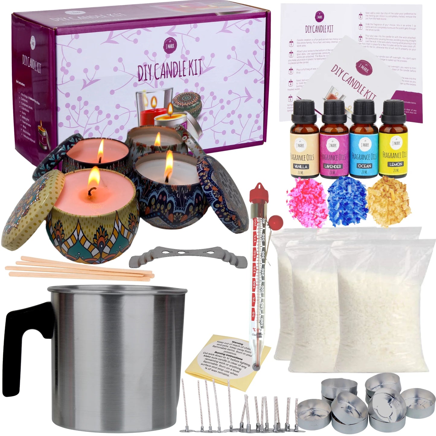 Comprehensive DIY Candle Making Kit for Adults - 66 Piece Set with Decorative Tins, Soy Wax, Dyes, Fragrance Oils, Cotton Wicks, Melting Pot, and Wick Holder for Art and Crafts