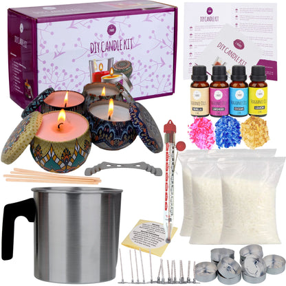 Comprehensive DIY Candle Making Kit for Adults - 66 Piece Set with Decorative Tins, Soy Wax, Dyes, Fragrance Oils, Cotton Wicks, Melting Pot, and Wick Holder for Art and Crafts