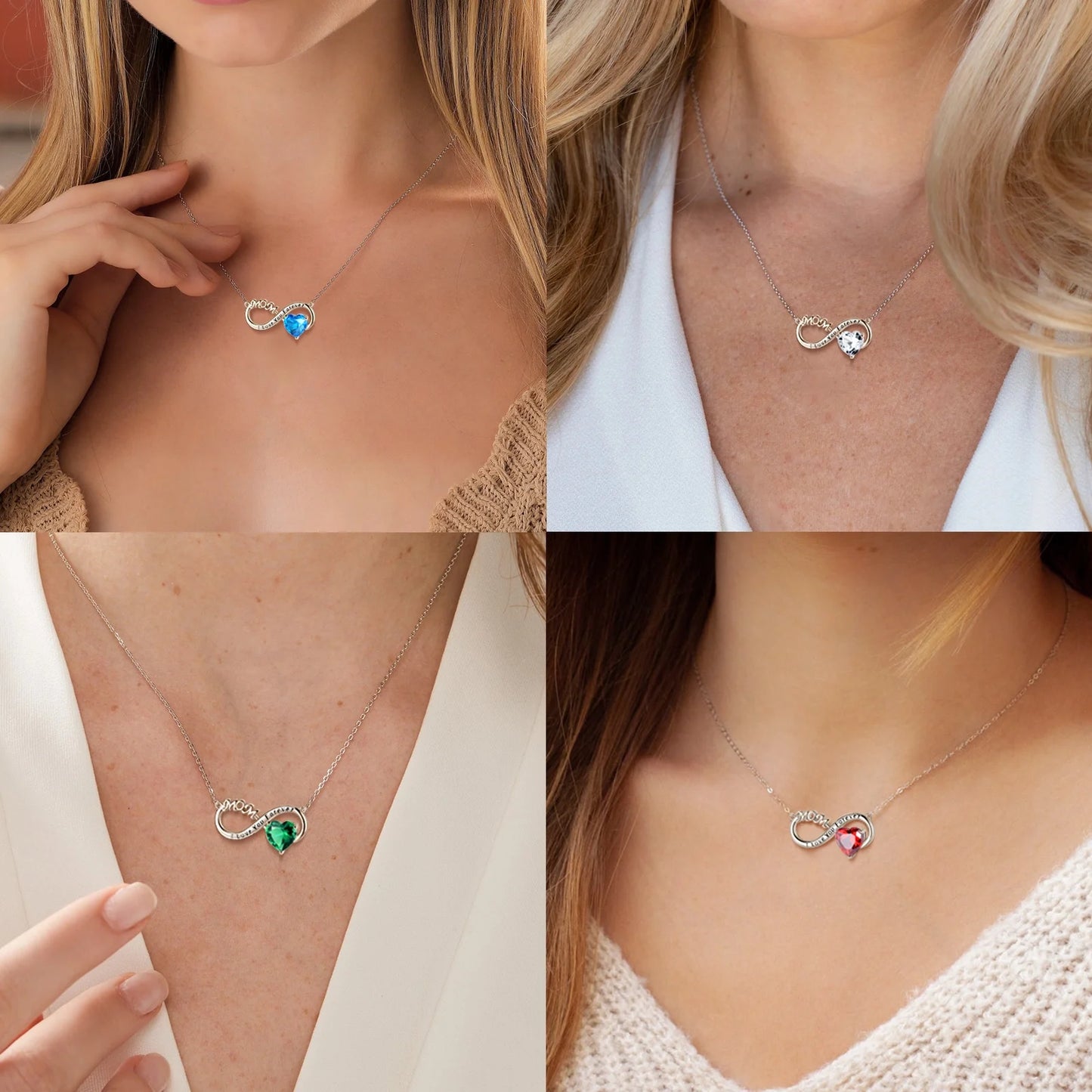 Infinity Heart Necklace for Mom with April Birthstone and White Diamond Pendant, 925 Sterling Silver Jewelry, Birthday Gifts for Women, Mother's Day Gift