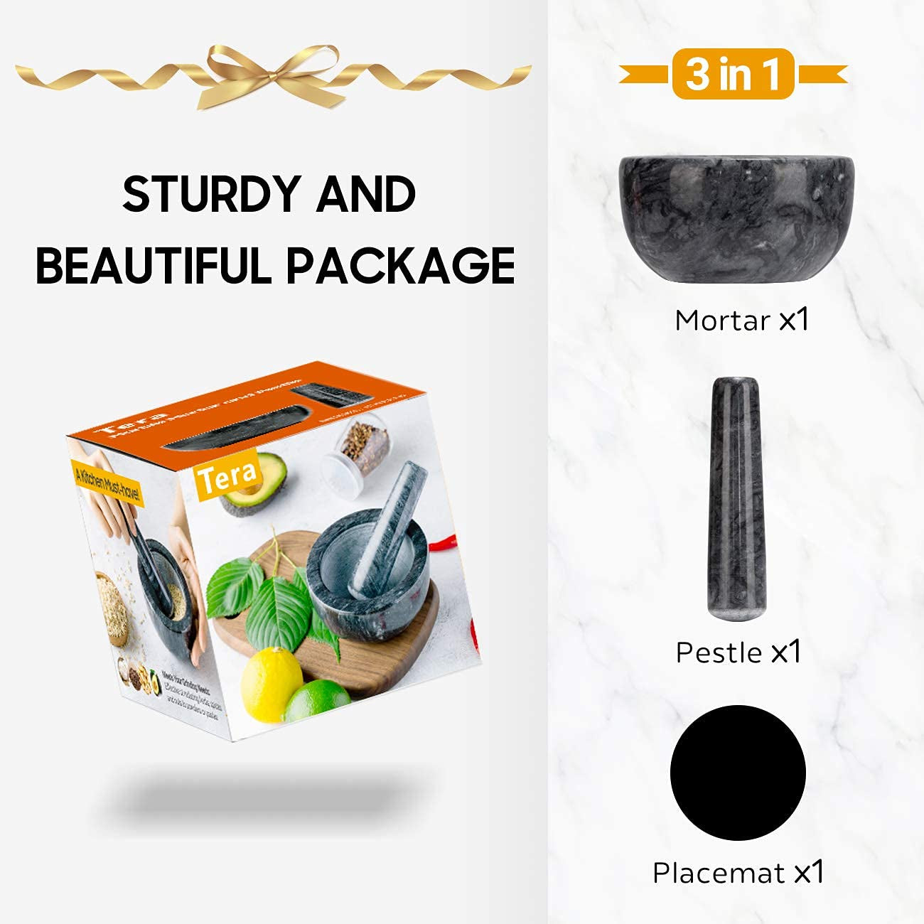 Small Marble Mortar and Pestle Set - Solid Stone Spice and Herb Grinder