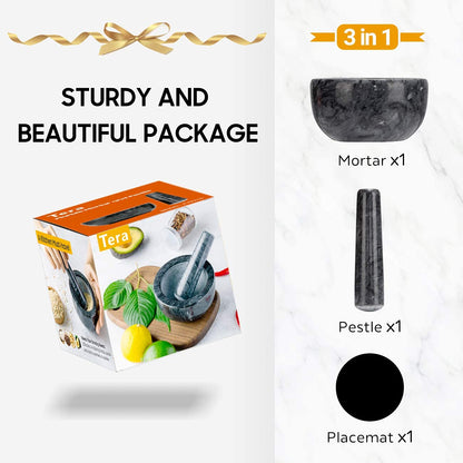 Small Marble Mortar and Pestle Set - Solid Stone Spice and Herb Grinder