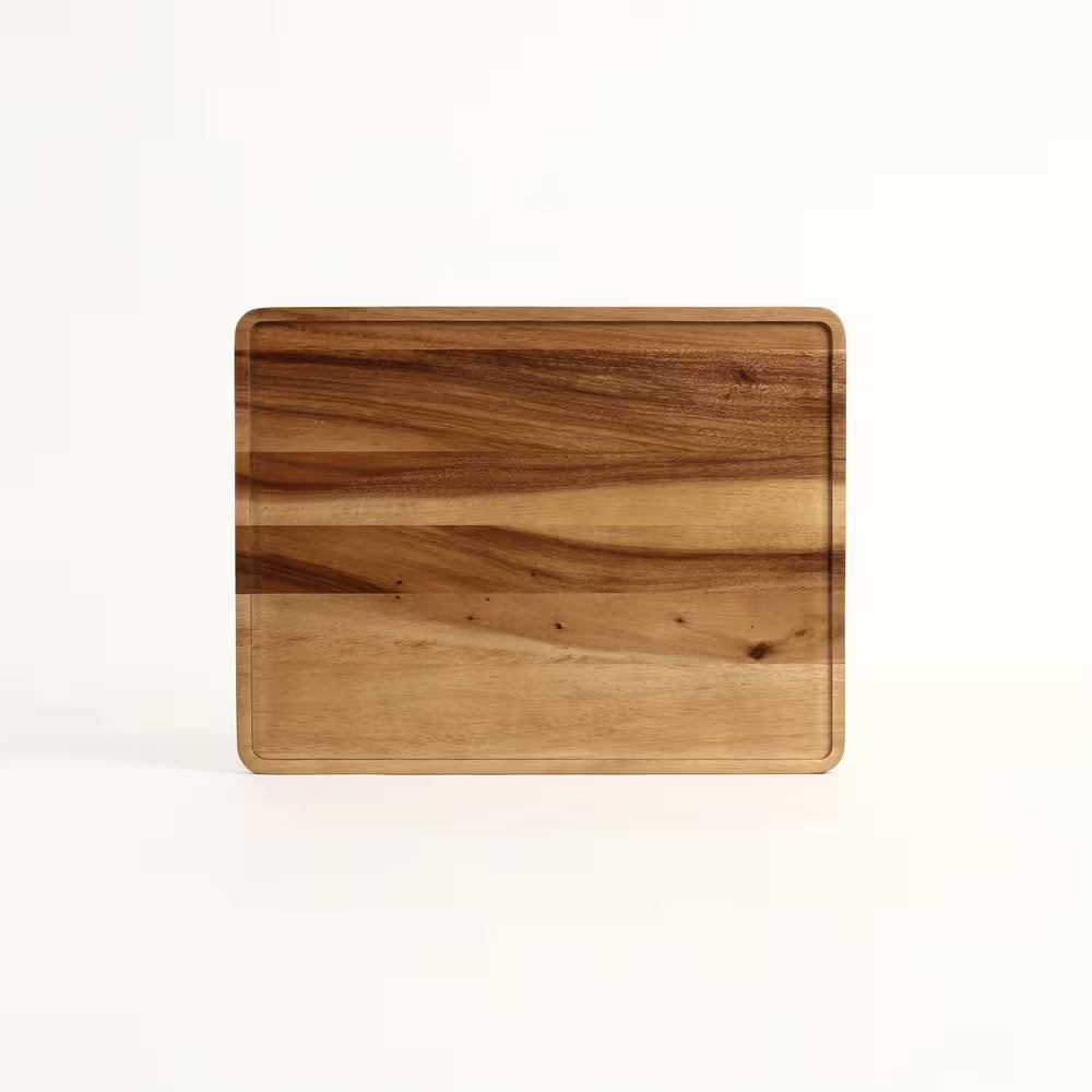 Atelier Acacia Wood 5-Piece Wine and Appetizer Plate Set with Serving Tray - Natural Brown Charcuterie and Cheese Board