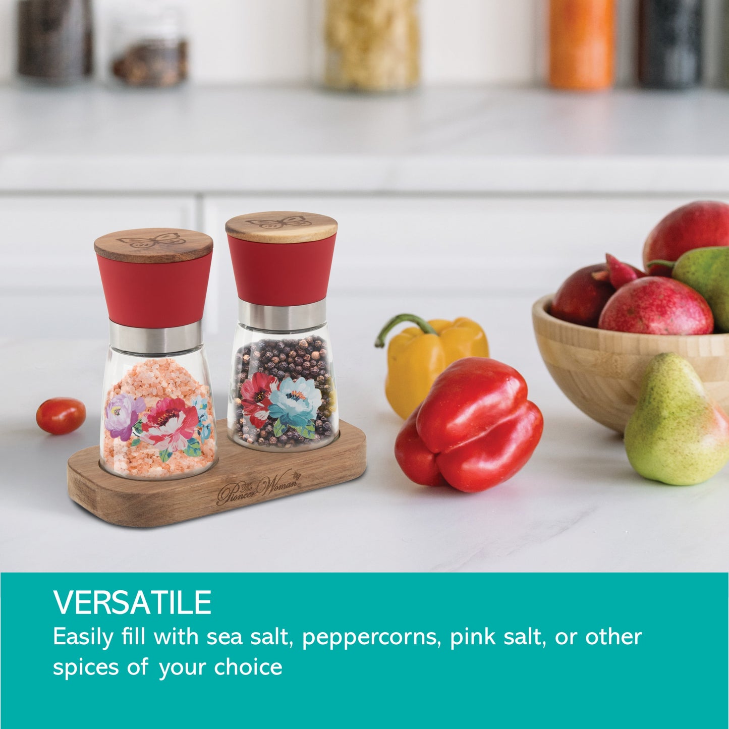 Sweet Romance Three-Piece Salt and Pepper Grinder Set
