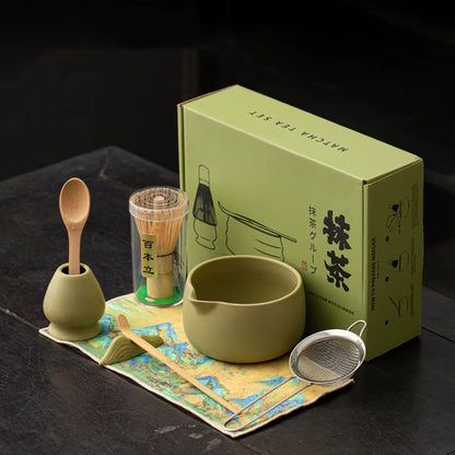 8PCS Matcha Whisk Set Bamboo Tea Brush Ceramic Japanese Exquisite Matcha Bowl Box with Whisk Sumptuous for Tea Lovers Tools
