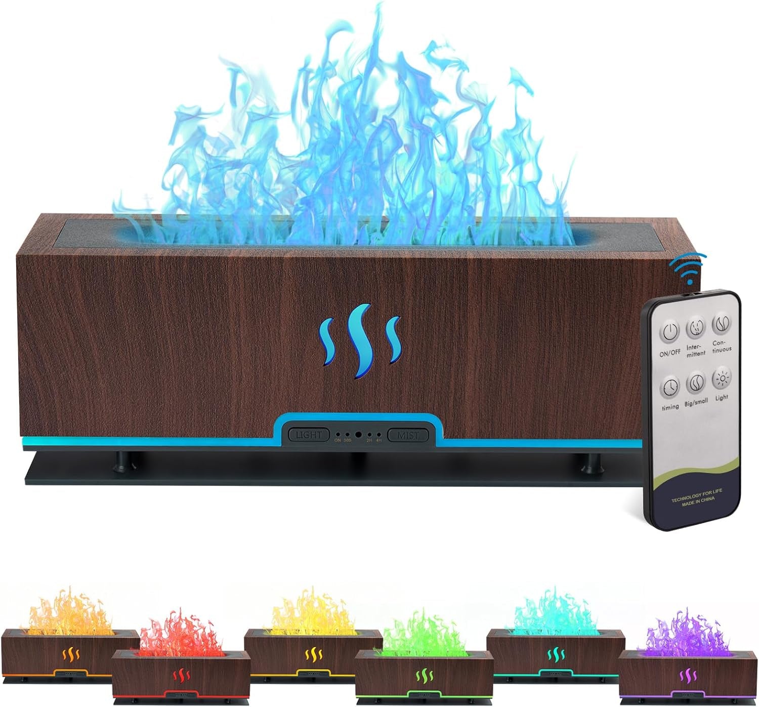 Upgraded 7-Color Ultrasonic Essential Oil Diffuser with Flame Design, 200ml Capacity, Auto-Off Feature for Aromatherapy in Bedroom and Office (Dark Brown)
