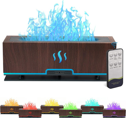 Upgraded 7-Color Ultrasonic Essential Oil Diffuser with Flame Design, 200ml Capacity, Auto-Off Feature for Aromatherapy in Bedroom and Office (Dark Brown)