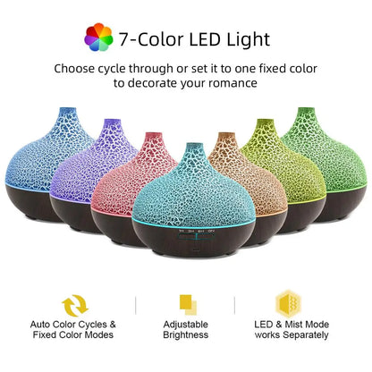 550ml Ultrasonic Essential Oil Diffuser and Humidifier with Wood Grain Finish, Remote Control, LED Flame Night Light, and Timer Function