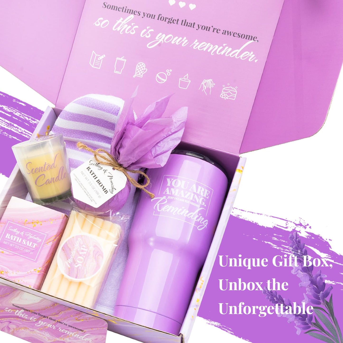 Lavender Bath and Body Gift Set with Insulated Tumbler - Thoughtful Self-Care Gifts for Women, Ideal for Birthdays and Mother's Day