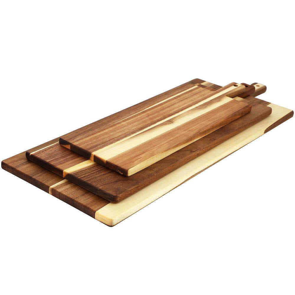 28-Inch 3-Piece Acacia Wood Charcuterie and Cheese Board Set with Handles