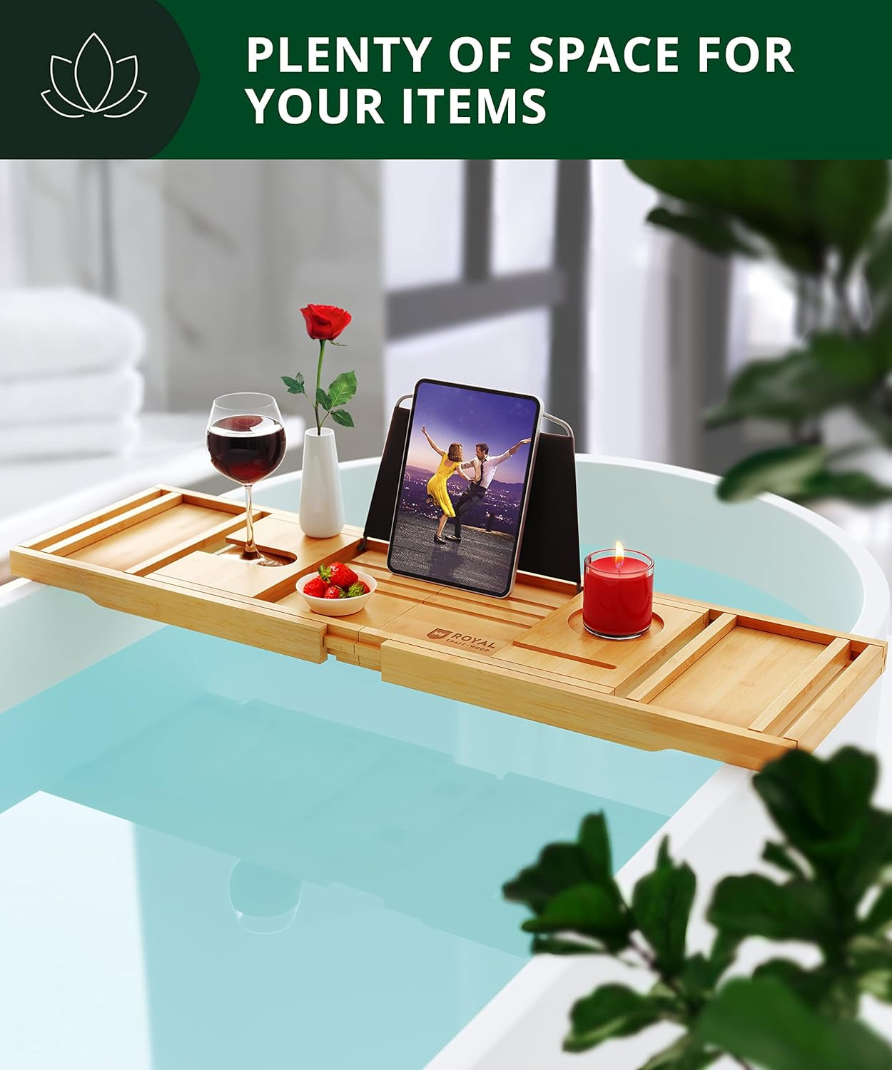 Premium Bamboo Bathtub Tray - Expandable Wooden Caddy for Bathing Accessories, Ideal Gift for New Homes and Mothers