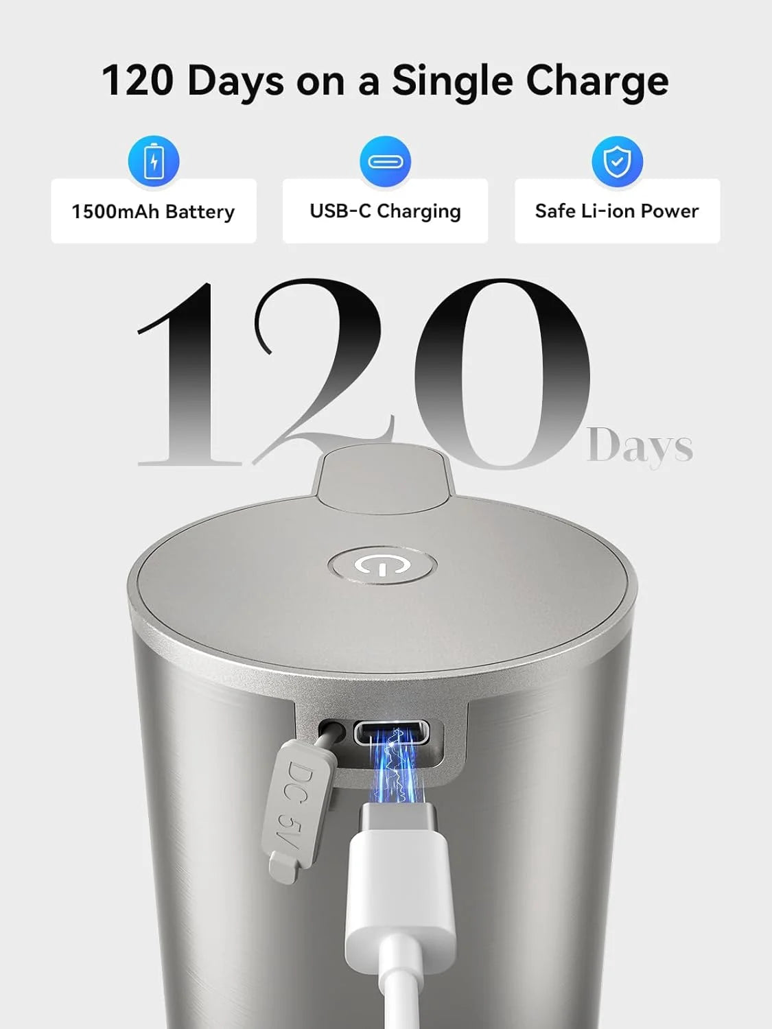 Soap Dispenser, Rechargeable Automatic Soap Dispenser Stainless Steel Touchless Foaming Soap Dispenser for Bathroom Auto Hand Soap Dispenser for Kitchen, Silver, Xmas Gift,9Oz