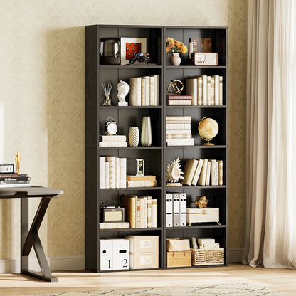 Tall 6-Tier Bookcase, Space-Saving Display Shelf for Living Room, Bedroom, and Home Office in Black