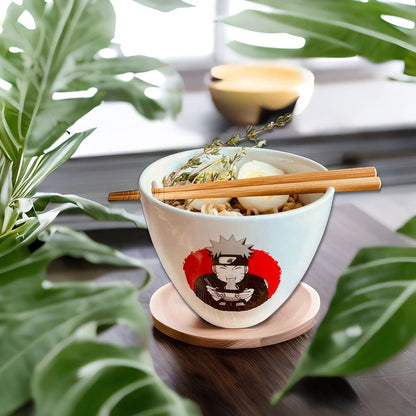 Naruto Ramen Bowl with Wooden Chopsticks Featuring Naruto Eating Ramen, 473 ml