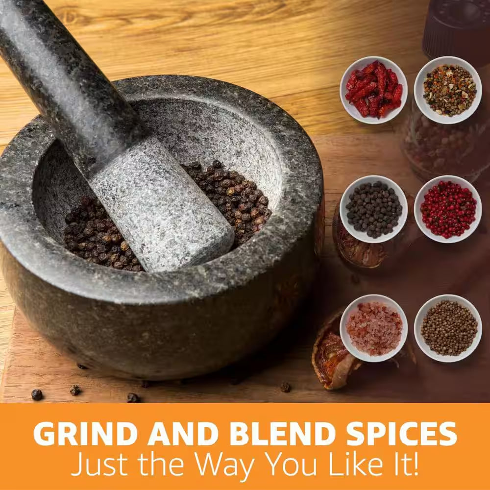 Granite Essentials Black Granite Mortar and Pestle Set with Anti-Slip Base for Culinary Mastery, Herb Crushing, and Spice Grinding
