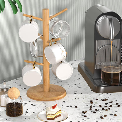 Bamboo Coffee Mug Tree with Enhanced Stability - Countertop Stand Featuring 6 Hooks