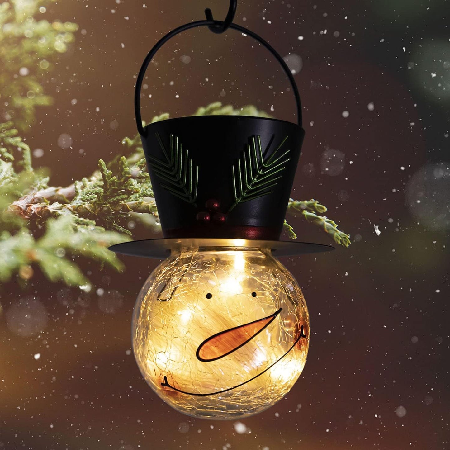 Solar-Powered Snowman Outdoor Lanterns - Elegant Hanging Decorative Lamps for Garden, Patio, and Yard