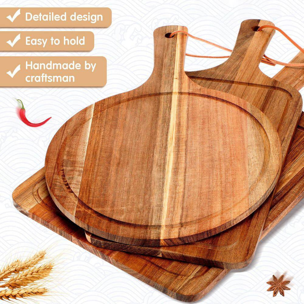 Acacia Wood Cutting Board Set - 3-Piece with Handle and Juice Groove
