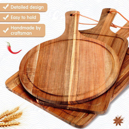 Acacia Wood Cutting Board Set - 3-Piece with Handle and Juice Groove