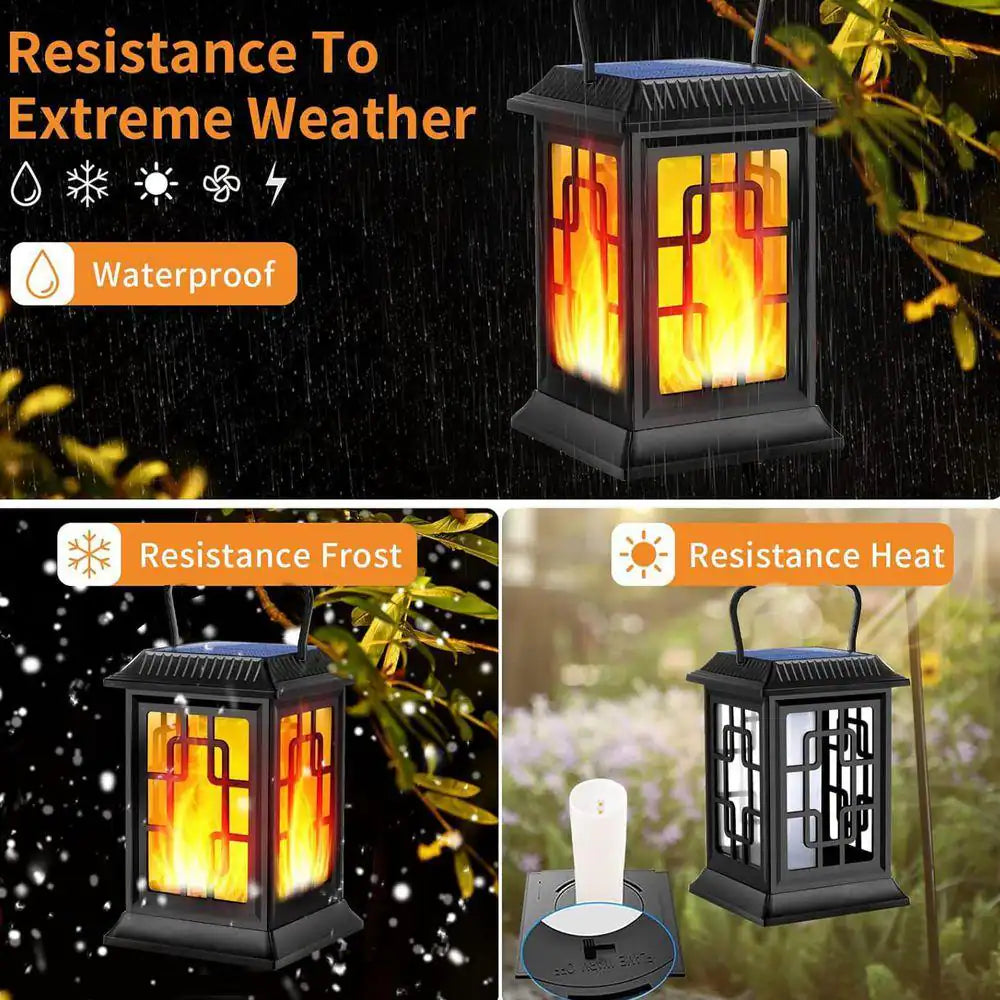 Outdoor Waterproof Solar Hanging Lanterns - LED Flame Lights for Garden (Set of 2)