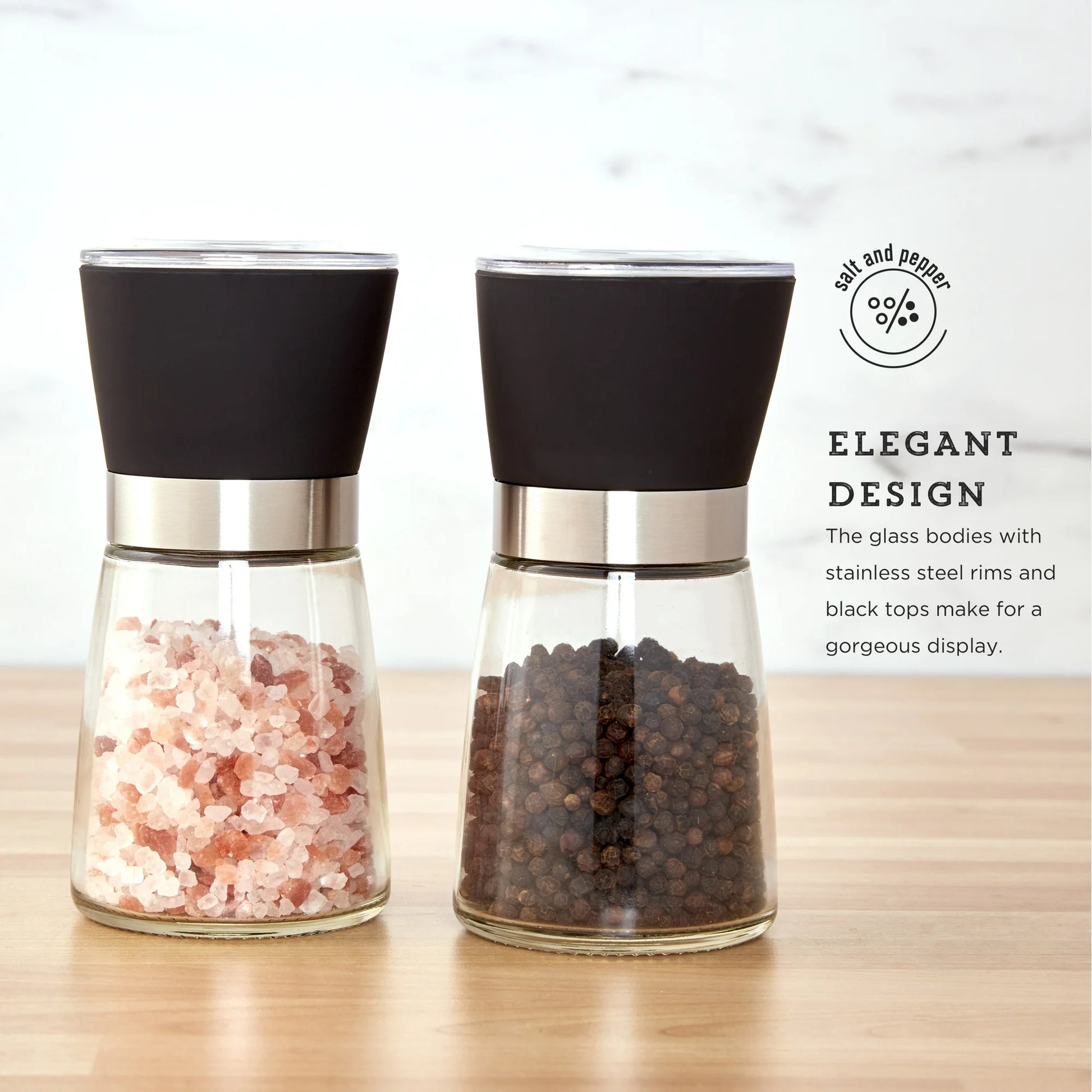 5-Inch Glass Pink Himalayan Salt and Pepper Grinder Set - 2 Pack