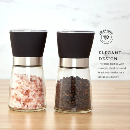 5-Inch Glass Pink Himalayan Salt and Pepper Grinder Set - 2 Pack