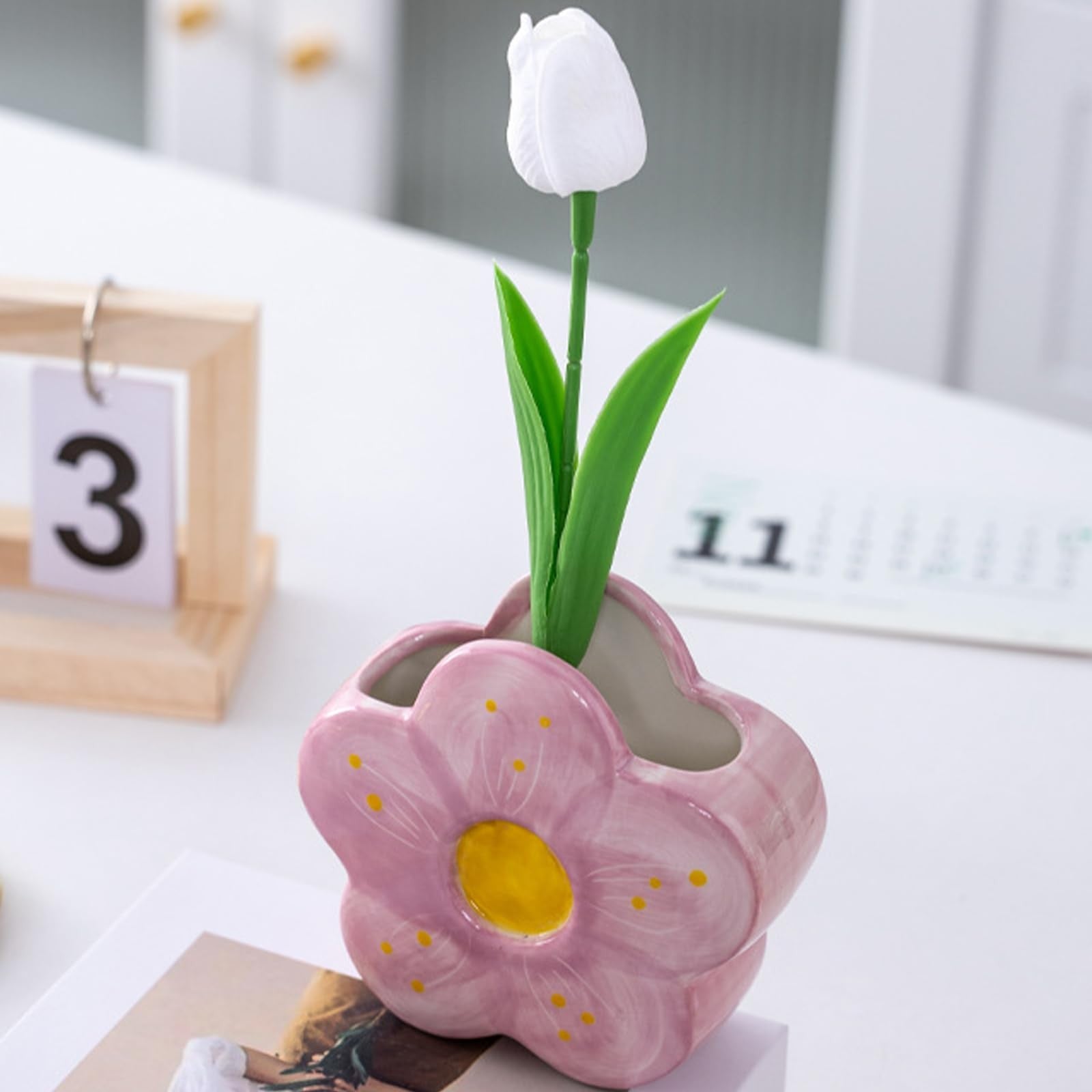 Elegant Pink Pencil and Pen Holder - Aesthetic Floral Office Desk Accessory
