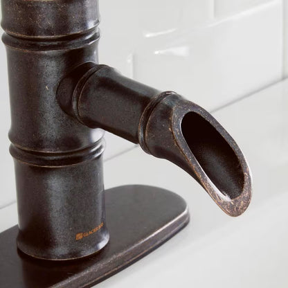 Bamboo Bronze Single-Handle Low-Arc Bathroom Faucet