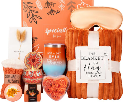 Elegant Gift Baskets for Mother's Day: Spa Relaxation Set with Cozy Blanket and Roses for Women, Ideal for Birthdays, Teacher Appreciation, and Special Occasions