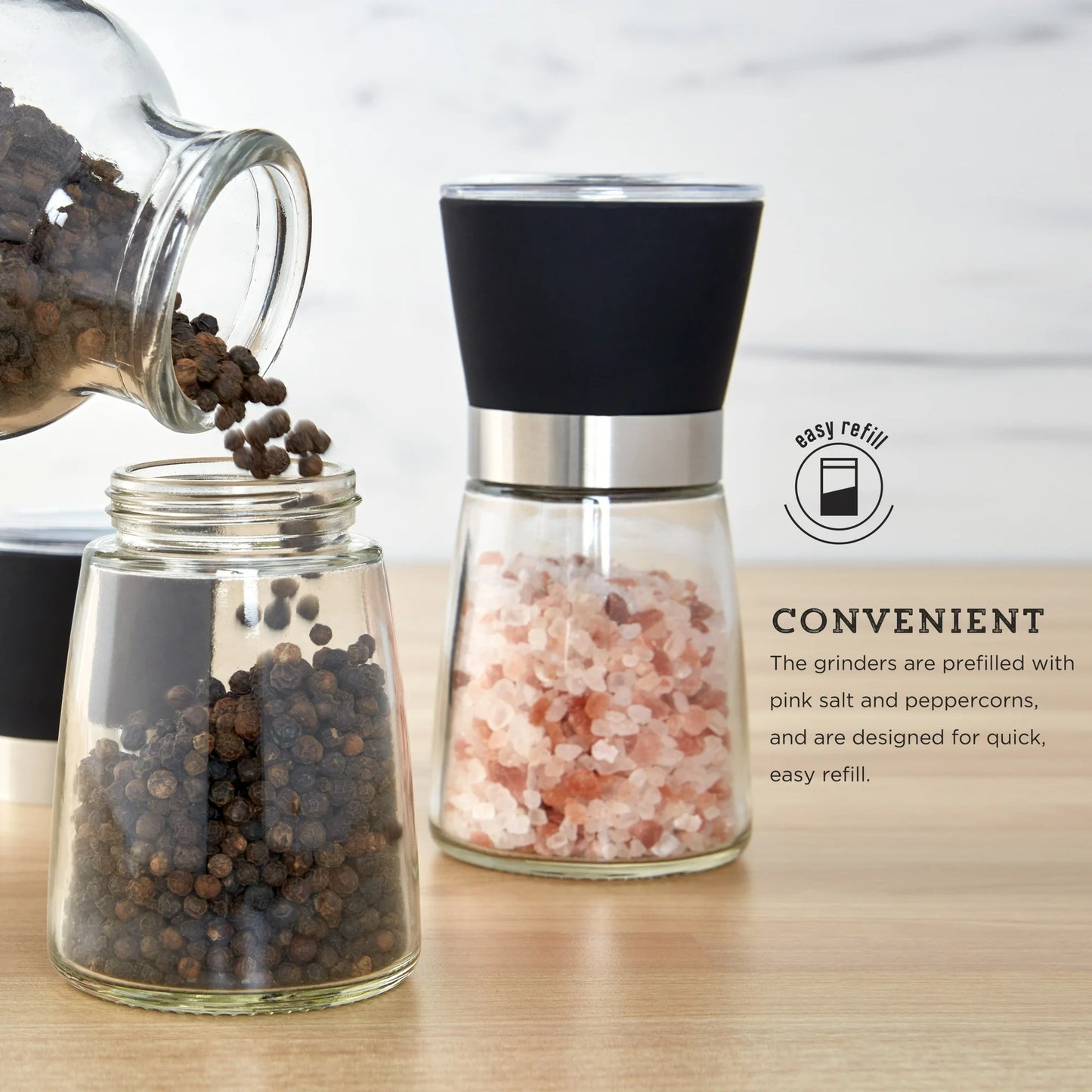 5-Inch Glass Pink Himalayan Salt and Pepper Grinder Set - 2 Pack