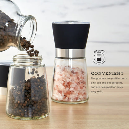 5-Inch Glass Pink Himalayan Salt and Pepper Grinder Set - 2 Pack