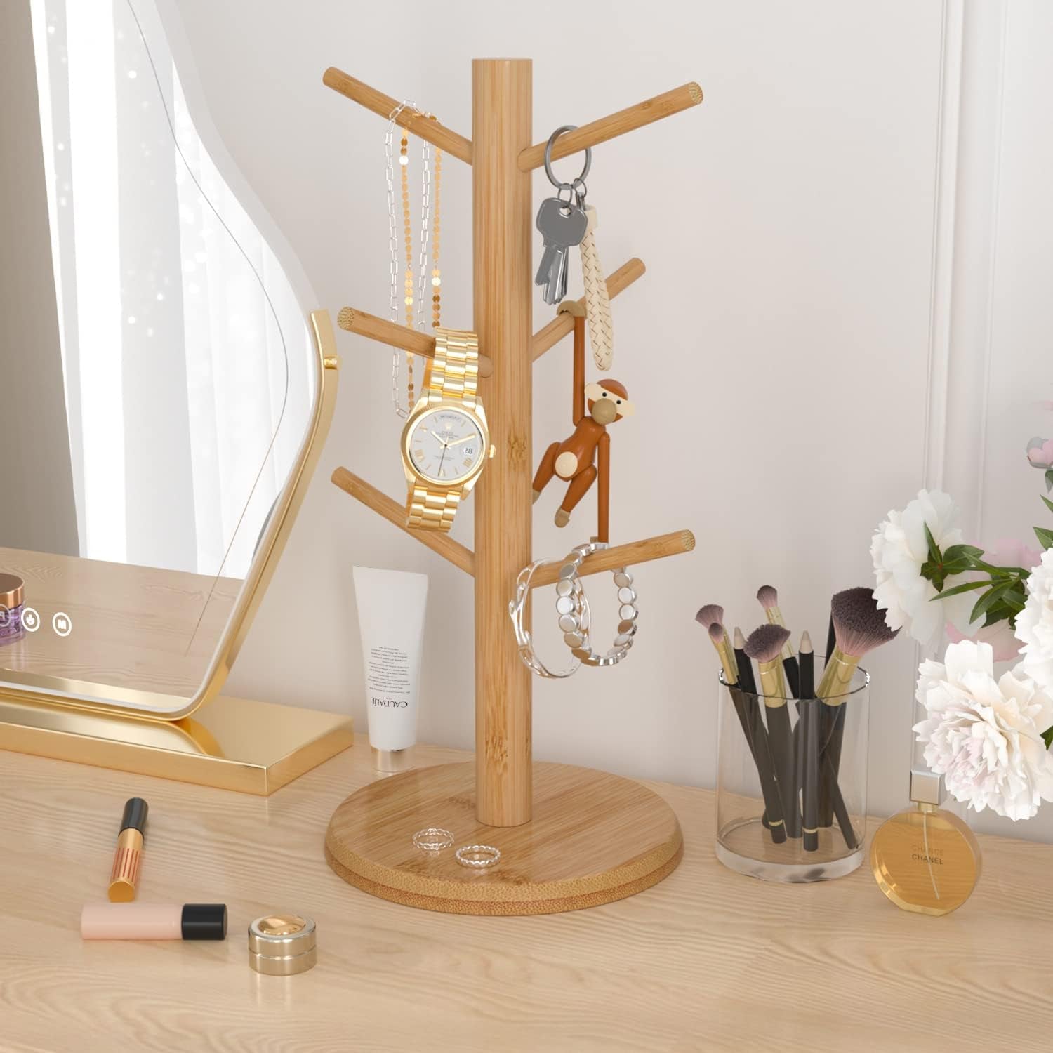 Bamboo Coffee Mug Tree with Enhanced Stability - Countertop Stand Featuring 6 Hooks