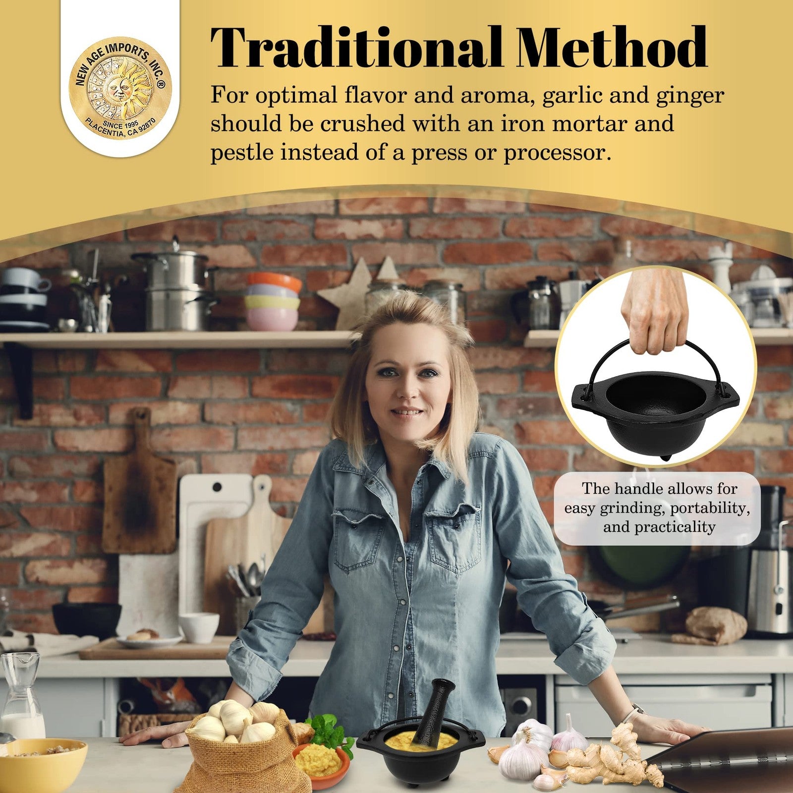 Cast Iron Mortar and Pestle Set in Cauldron Design