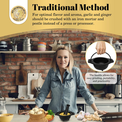 Cast Iron Mortar and Pestle Set in Cauldron Design