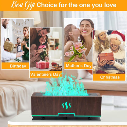 Upgraded 7-Color Ultrasonic Essential Oil Diffuser with Flame Design, 200ml Capacity, Auto-Off Feature for Aromatherapy in Bedroom and Office (Dark Brown)