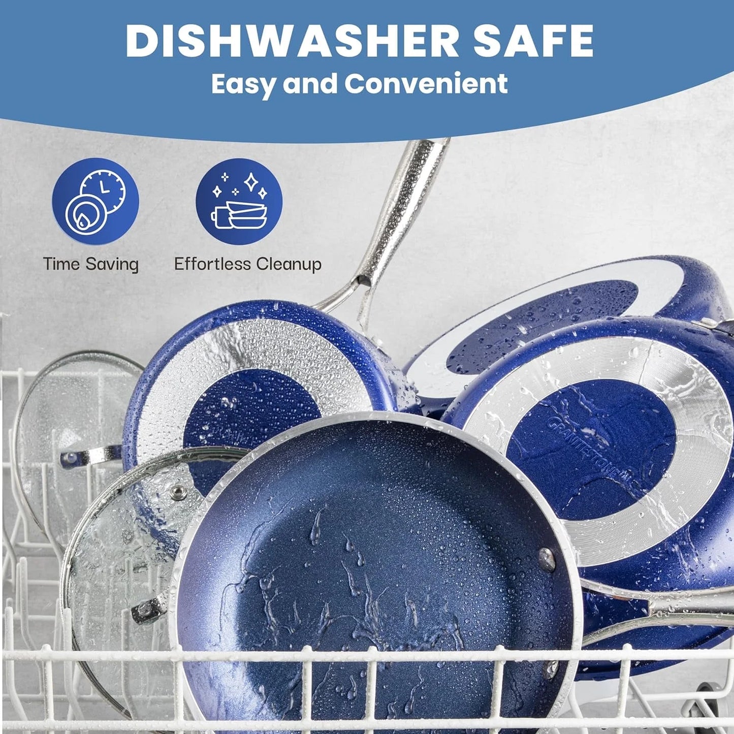 15-Piece Non-Stick Kitchen Cookware Set with Diamond Coating - Dishwasher Safe - Blue