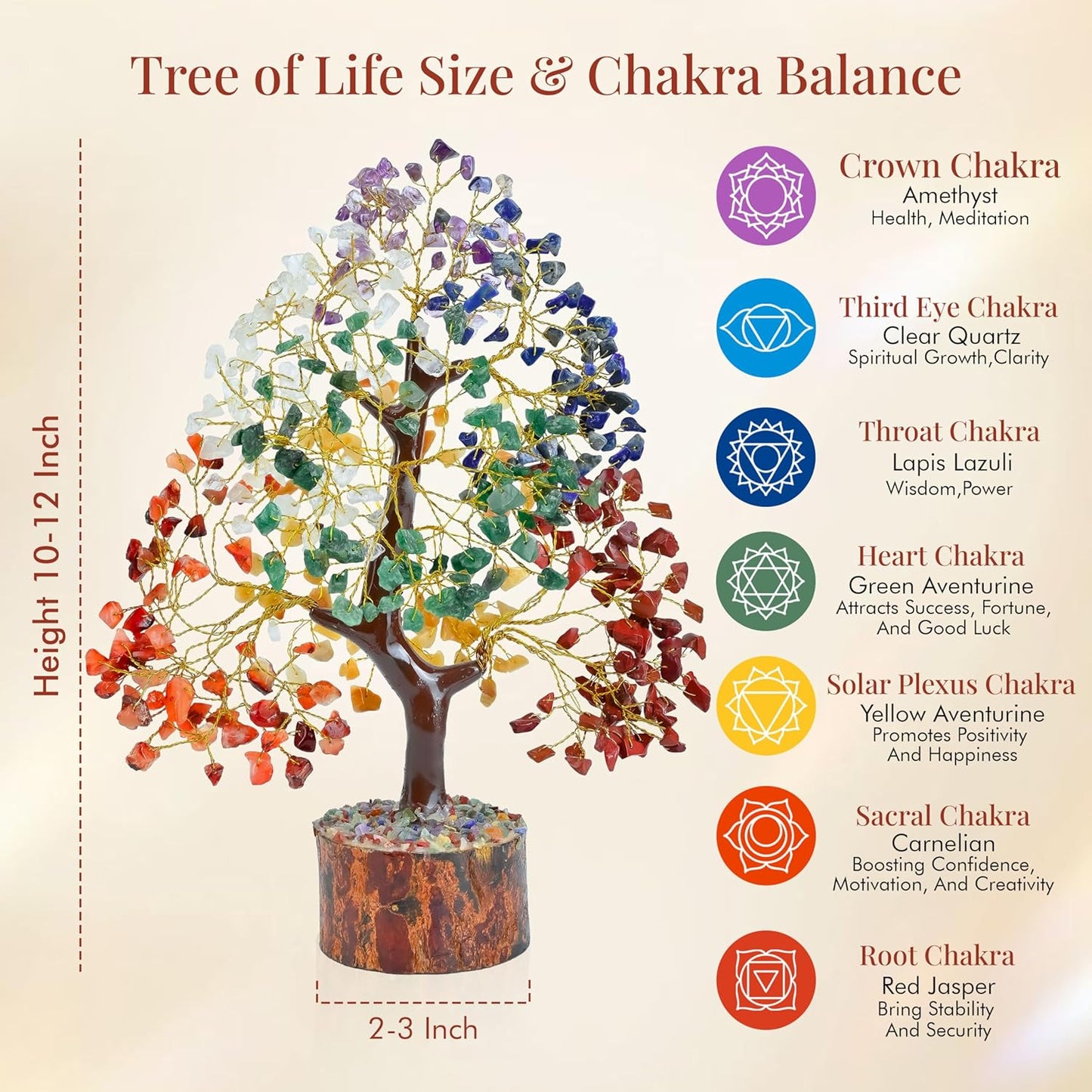 Original 7 Chakra Crystal Tree of Life - Elegant Healing Crystal Décor for Home and Office, Perfect Gift for Birthdays, Housewarmings, and Special Occasions for All Genders