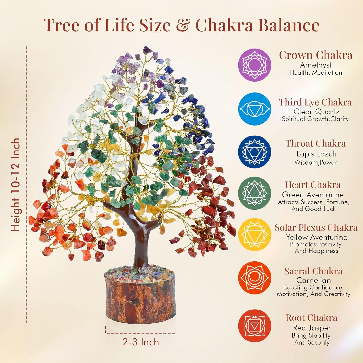 Original 7 Chakra Crystal Tree of Life - Elegant Healing Crystal Décor for Home and Office, Perfect Gift for Birthdays, Housewarmings, and Special Occasions for All Genders