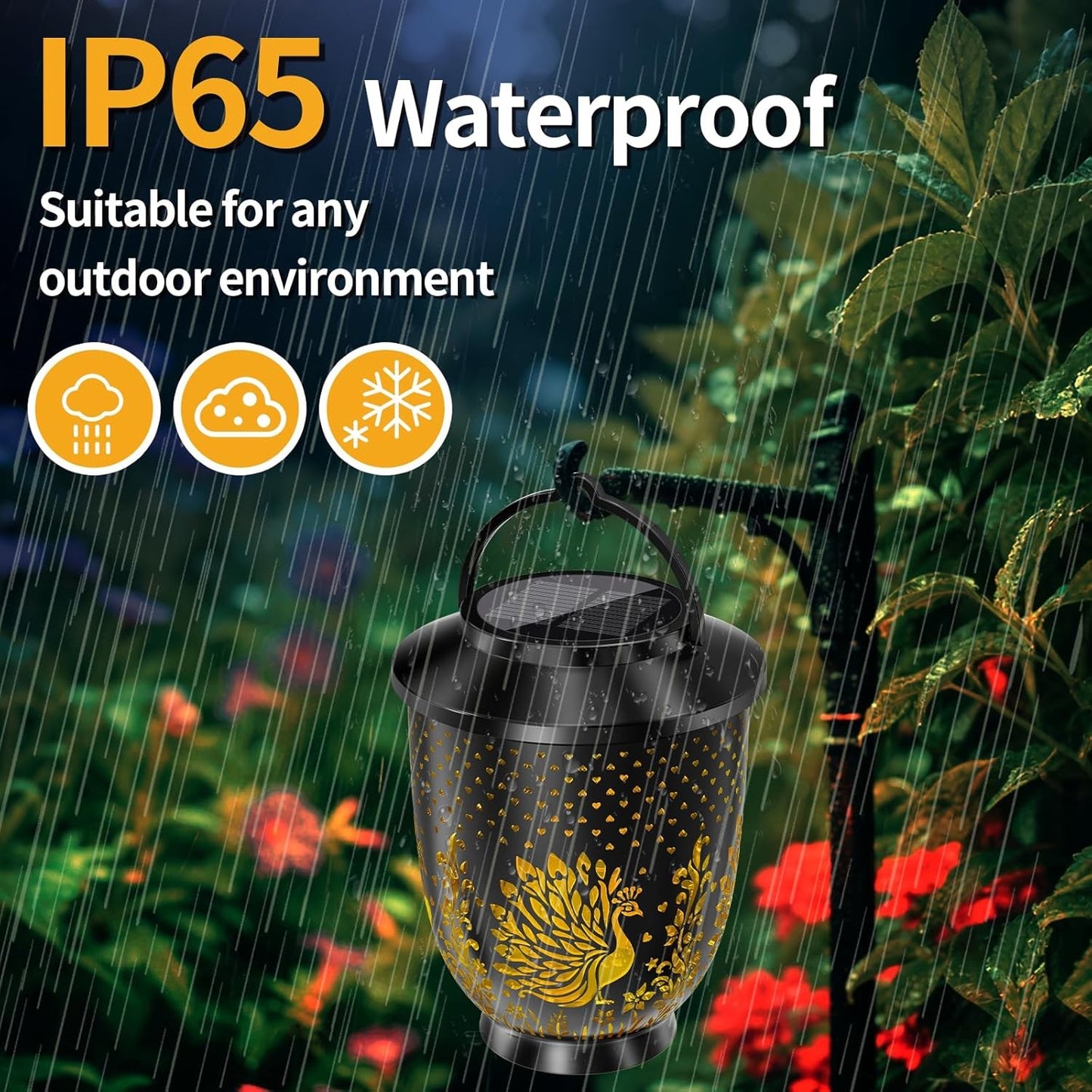Set of 2 Waterproof Solar LED Hanging Lanterns for Outdoor Peacock Garden Decor