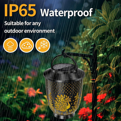 Set of 2 Waterproof Solar LED Hanging Lanterns for Outdoor Peacock Garden Decor