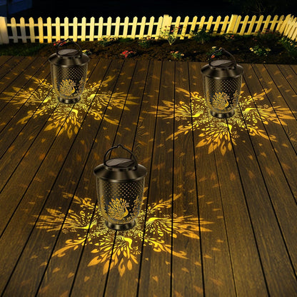 Set of 2 Waterproof Solar LED Hanging Lanterns for Outdoor Peacock Garden Decor