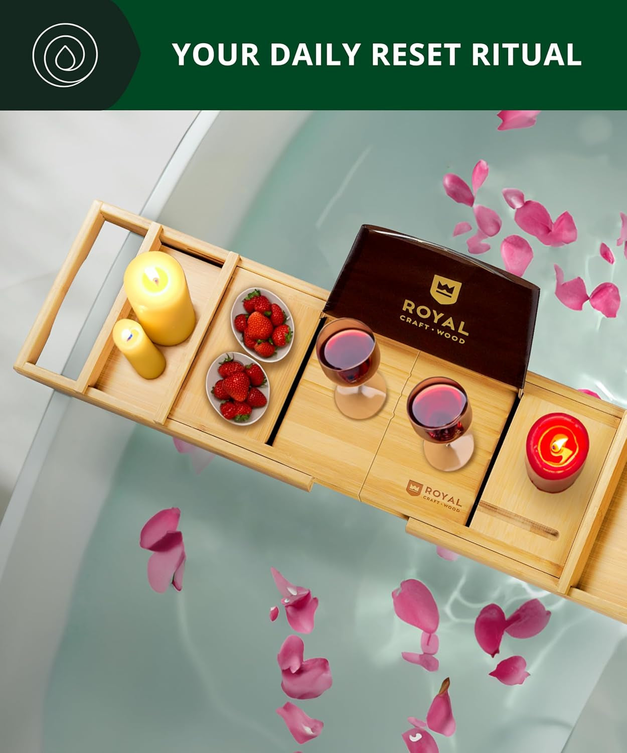 Premium Bamboo Bathtub Tray - Expandable Wooden Caddy for Bathing Accessories, Ideal Gift for New Homes and Mothers