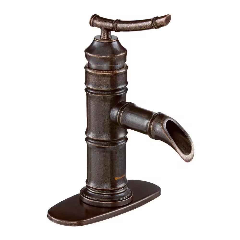 Bamboo Bronze Single-Handle Low-Arc Bathroom Faucet