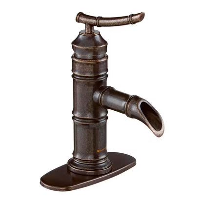 Bamboo Bronze Single-Handle Low-Arc Bathroom Faucet