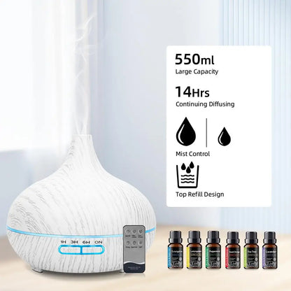 550ml Essential Oil Diffuser with Auto-Off Timer and LED Humidifier - Eco-Friendly for Home and Office Use
