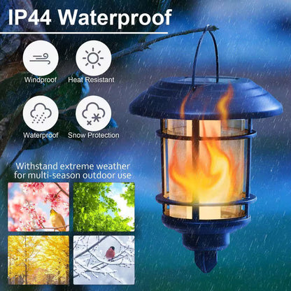 2-Pack Waterproof Solar LED Wall Lanterns with Flickering Flame Effect and Hooks for Outdoor Use