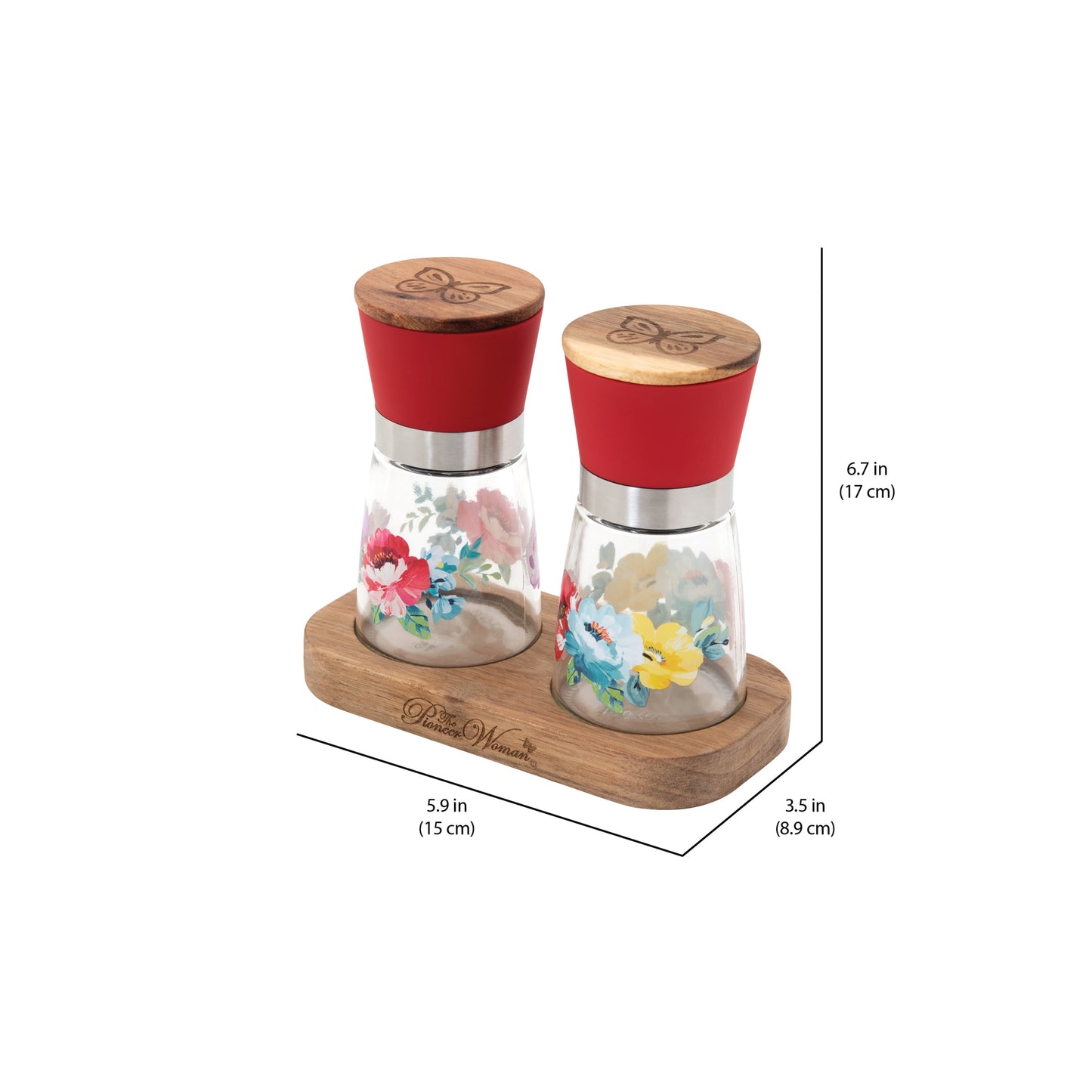 Sweet Romance Three-Piece Salt and Pepper Grinder Set