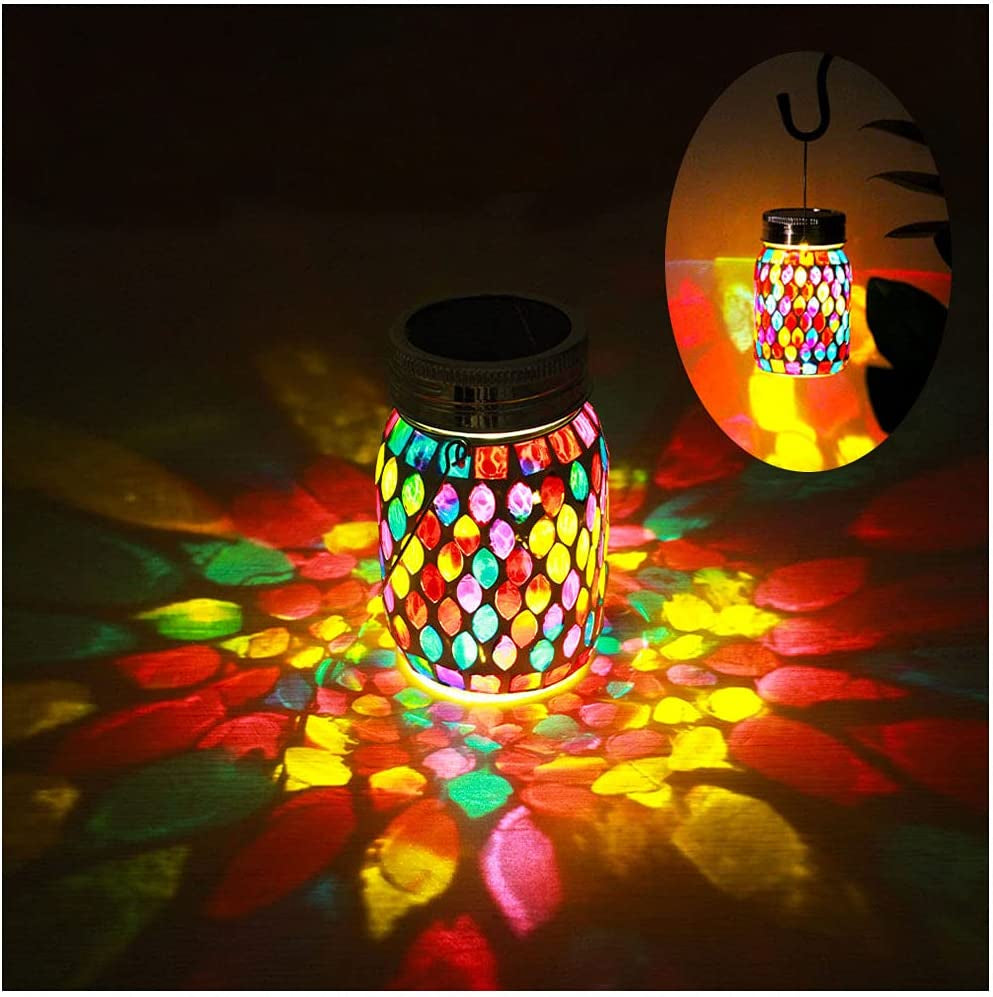 Outdoor Rechargeable Mosaic Solar Lanterns - Waterproof Hanging and Table Lamps for Decorative Lighting