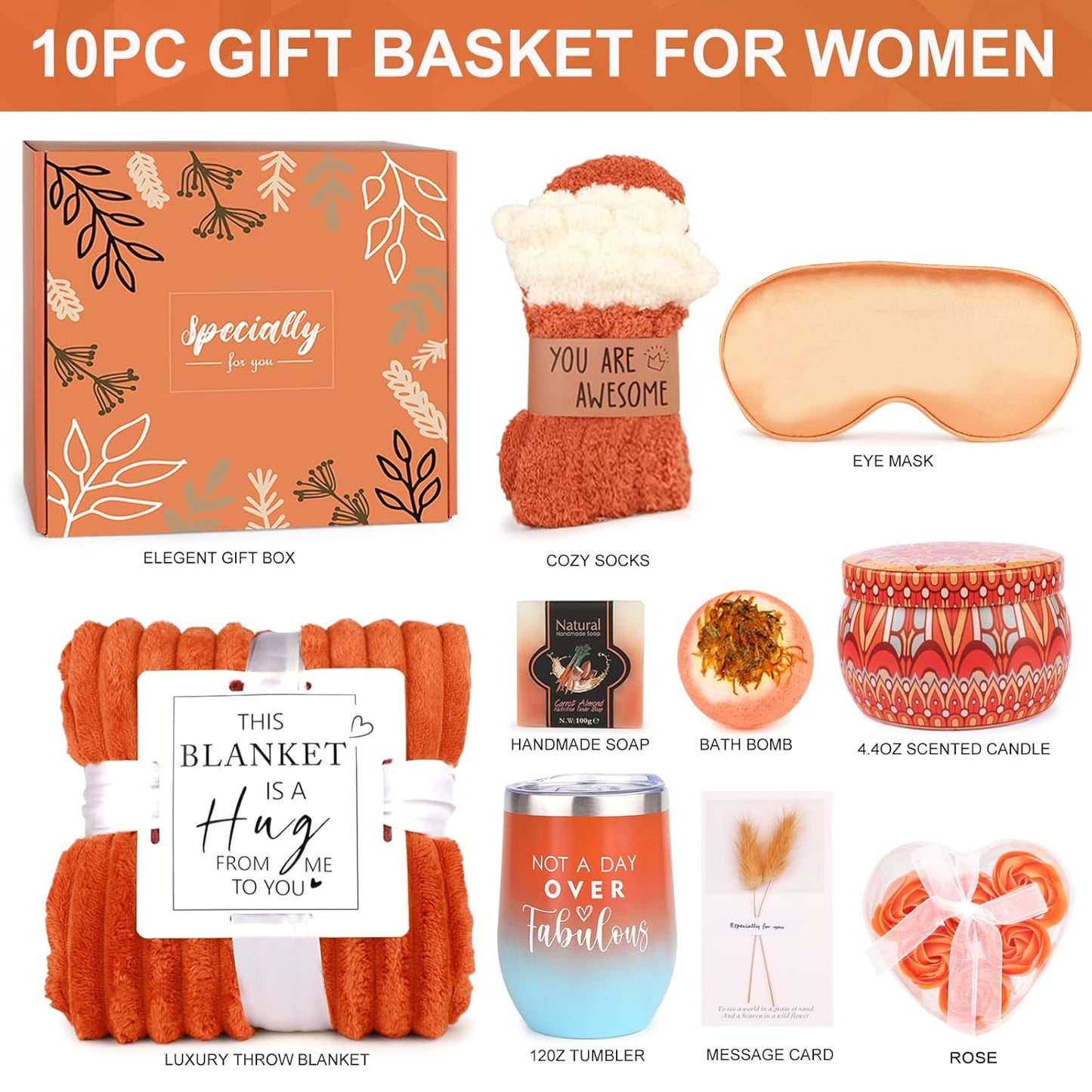 Elegant Gift Baskets for Mother's Day: Spa Relaxation Set with Cozy Blanket and Roses for Women, Ideal for Birthdays, Teacher Appreciation, and Special Occasions