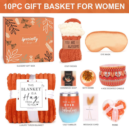 Elegant Gift Baskets for Mother's Day: Spa Relaxation Set with Cozy Blanket and Roses for Women, Ideal for Birthdays, Teacher Appreciation, and Special Occasions