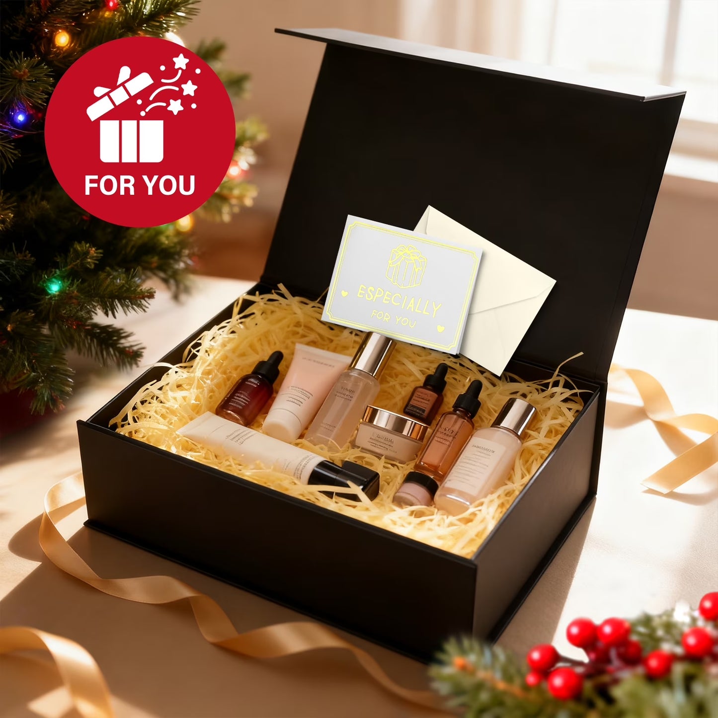 Elegant Black Gift Boxes for Special Occasions, Magnetic Lid Boxes with Ribbon for Mother's Day and Weddings (9.2 x 6.7 x 2.75 Inches)